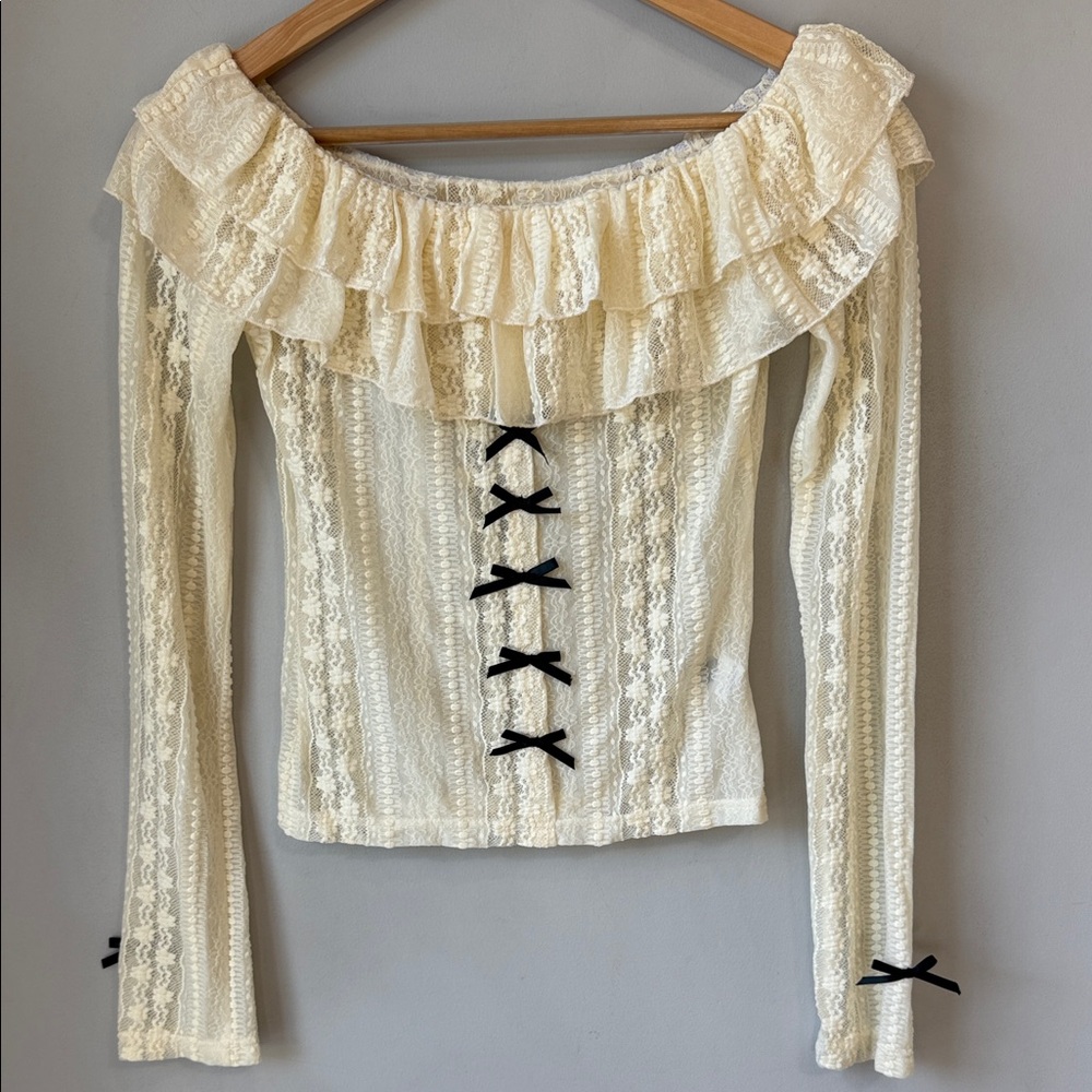 Elegant Cream Lace Off-Shoulder Blouse